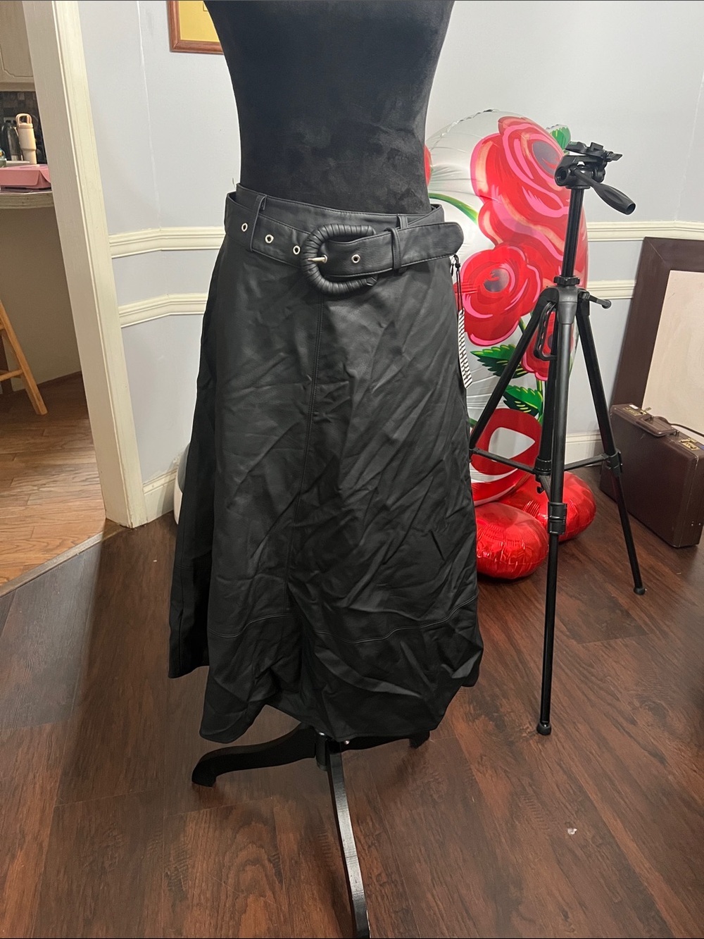 Haute Monde Black A-Line Skirt with Decorative Belt